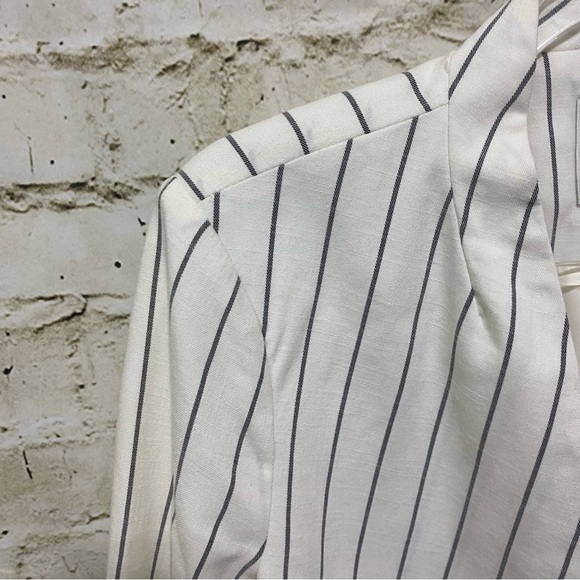 Gentle Dawn Ivory Gray Pin Striped Open Front Career Blazer - Picture 2 of 5